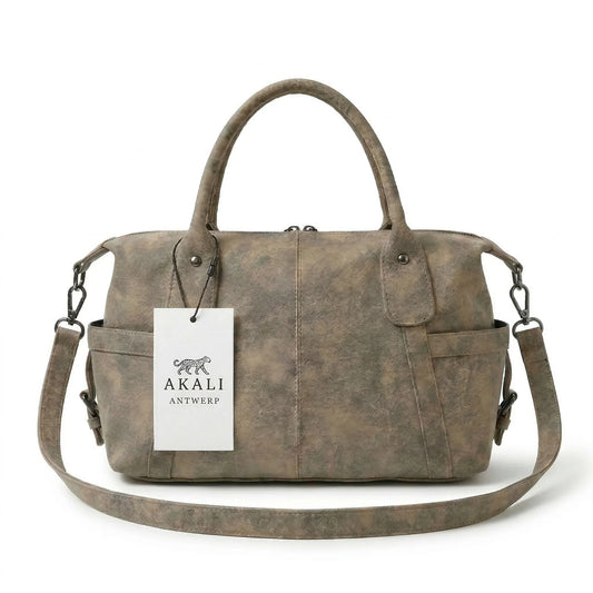 LA Bag champagne beige leather shoulder bag with strap