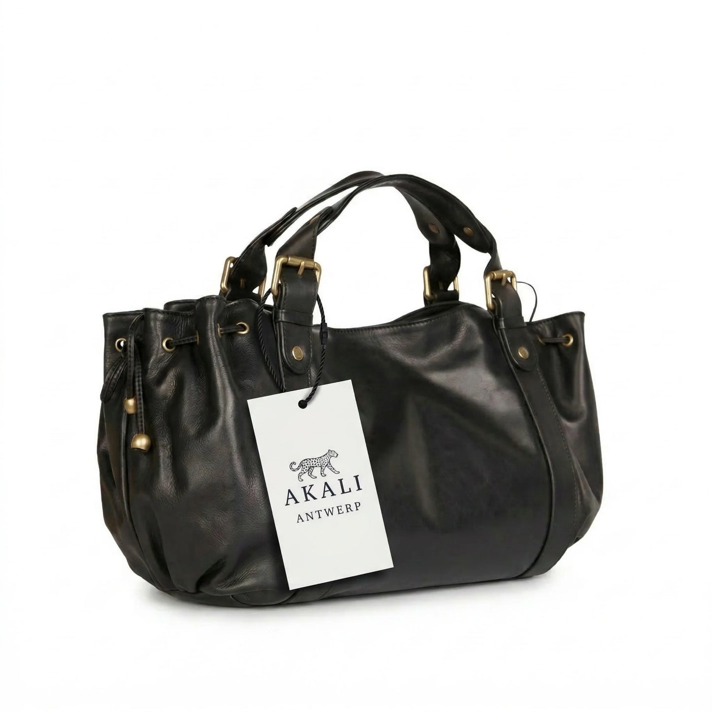 Miami Bag black leather shoulder bag with tag
