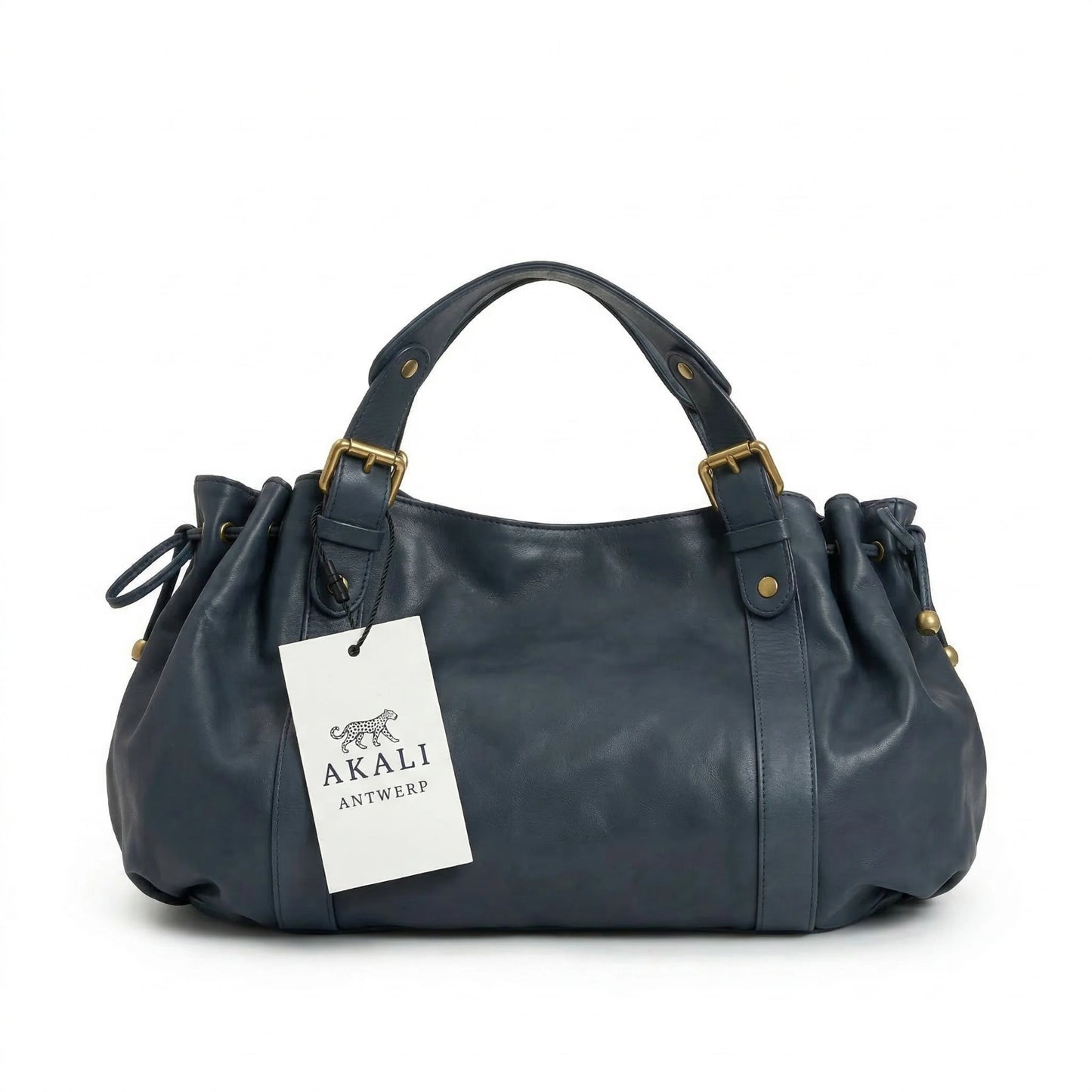Miami Bag slate blue leather shoulder bag with tag
