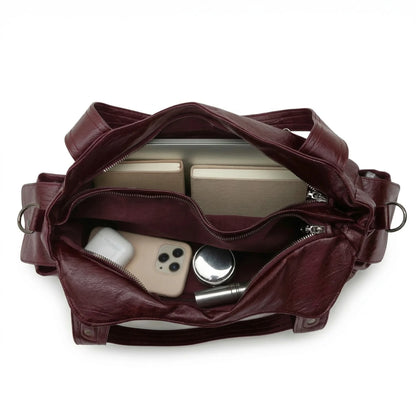 Malibu Bag wine red leather interior with organized compartments
