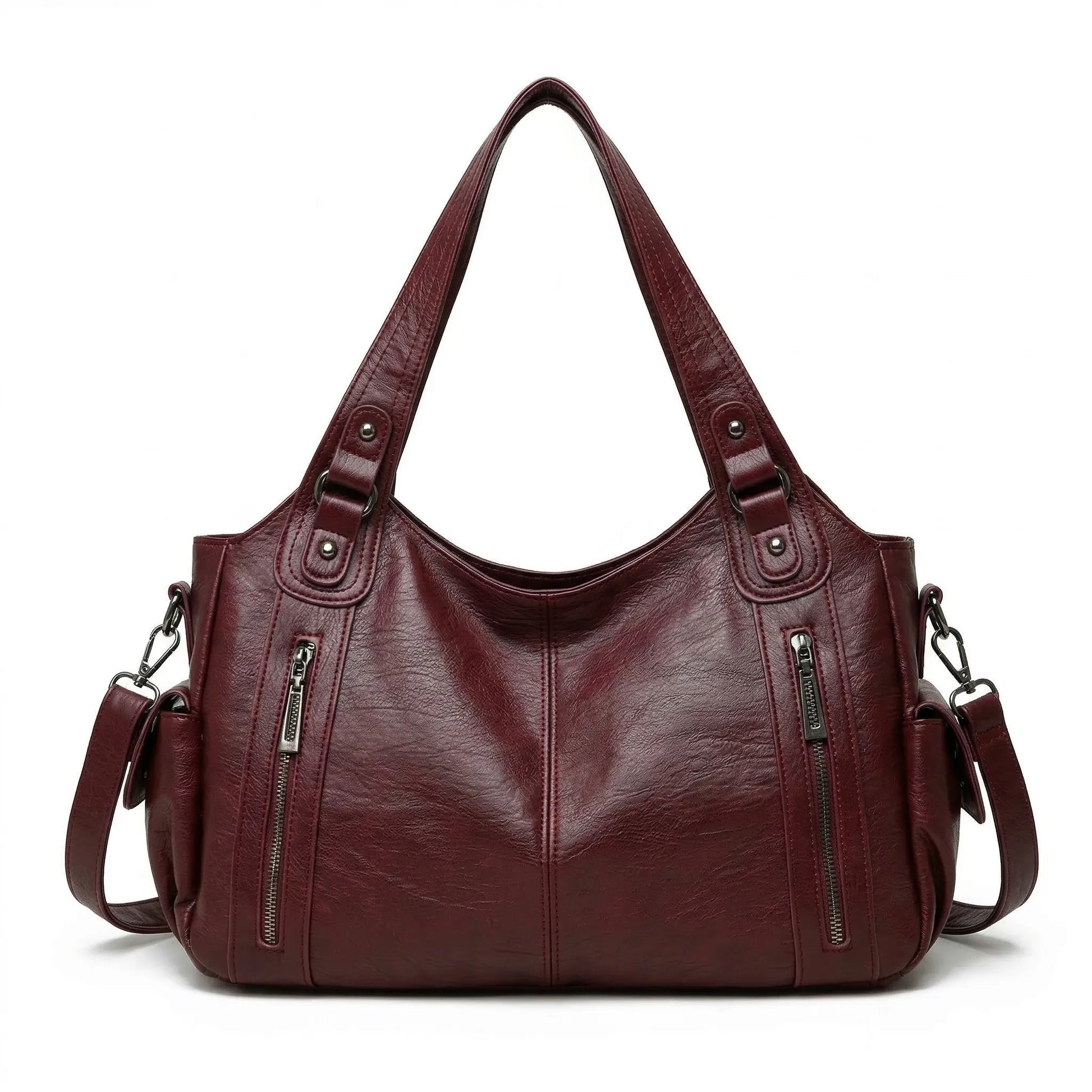 Malibu Bag in burgundy leather, spacious duffel for travel and daily use