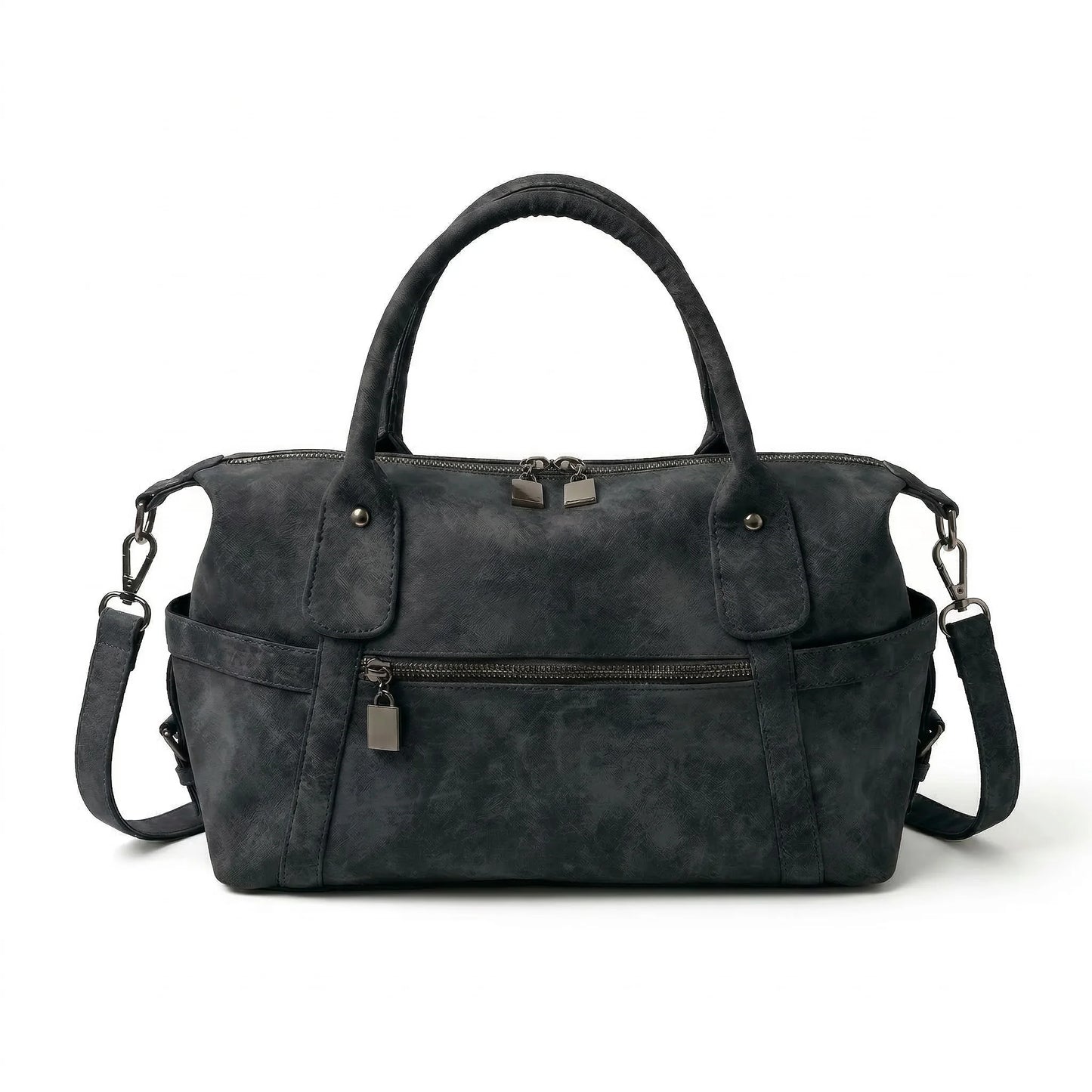 LA Bag anthracite black leather duffle bag front view
