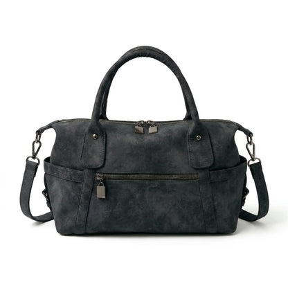LA Bag anthracite black leather duffle bag front view
