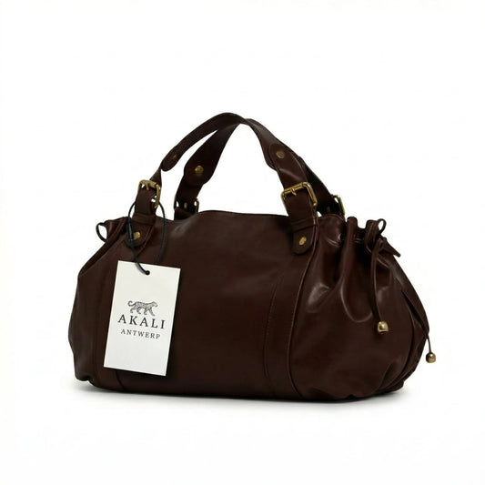 Miami Bag chestnut leather shoulder bag with tag
