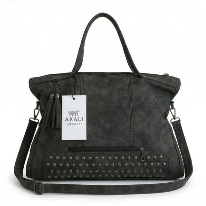 Beverly Bag anthracite dark grey leather shoulder bag with tag
