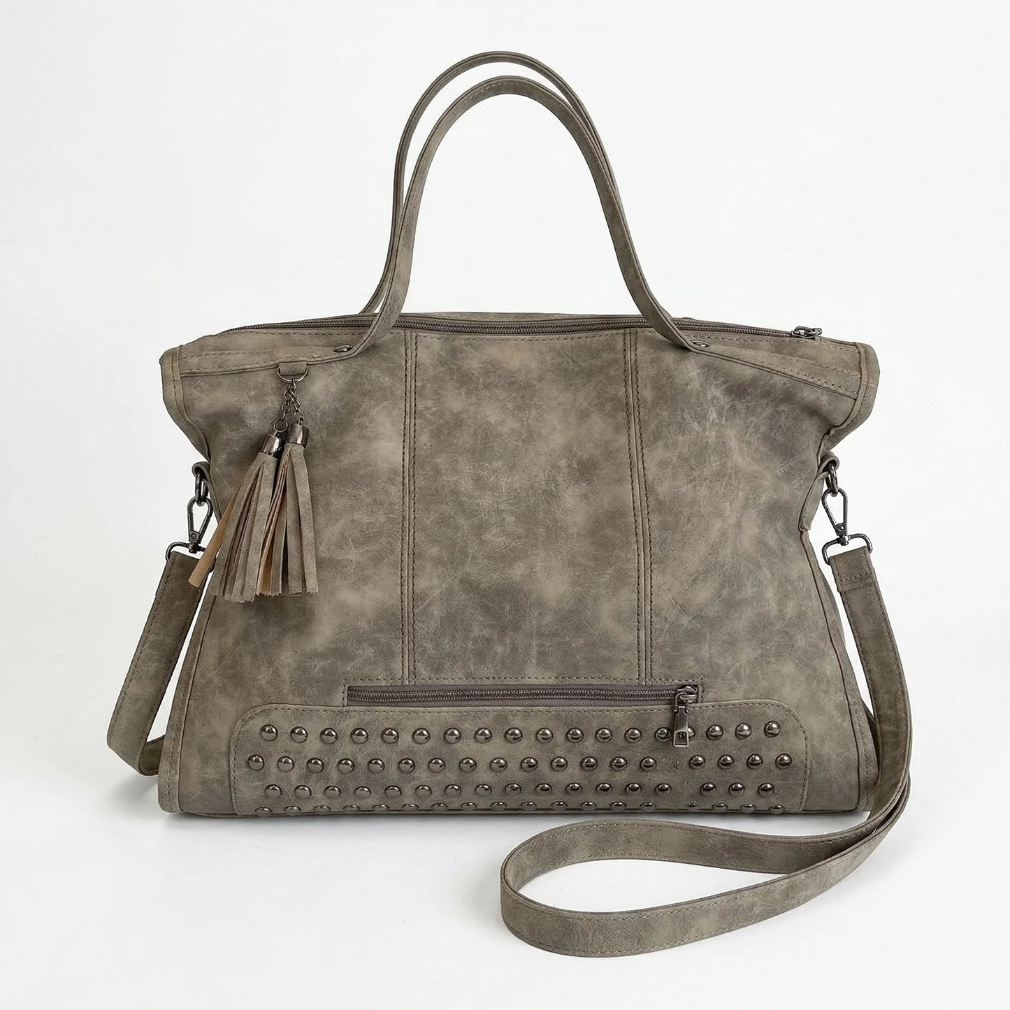 Beverly Bag anthracite dark grey leather side view with strap
