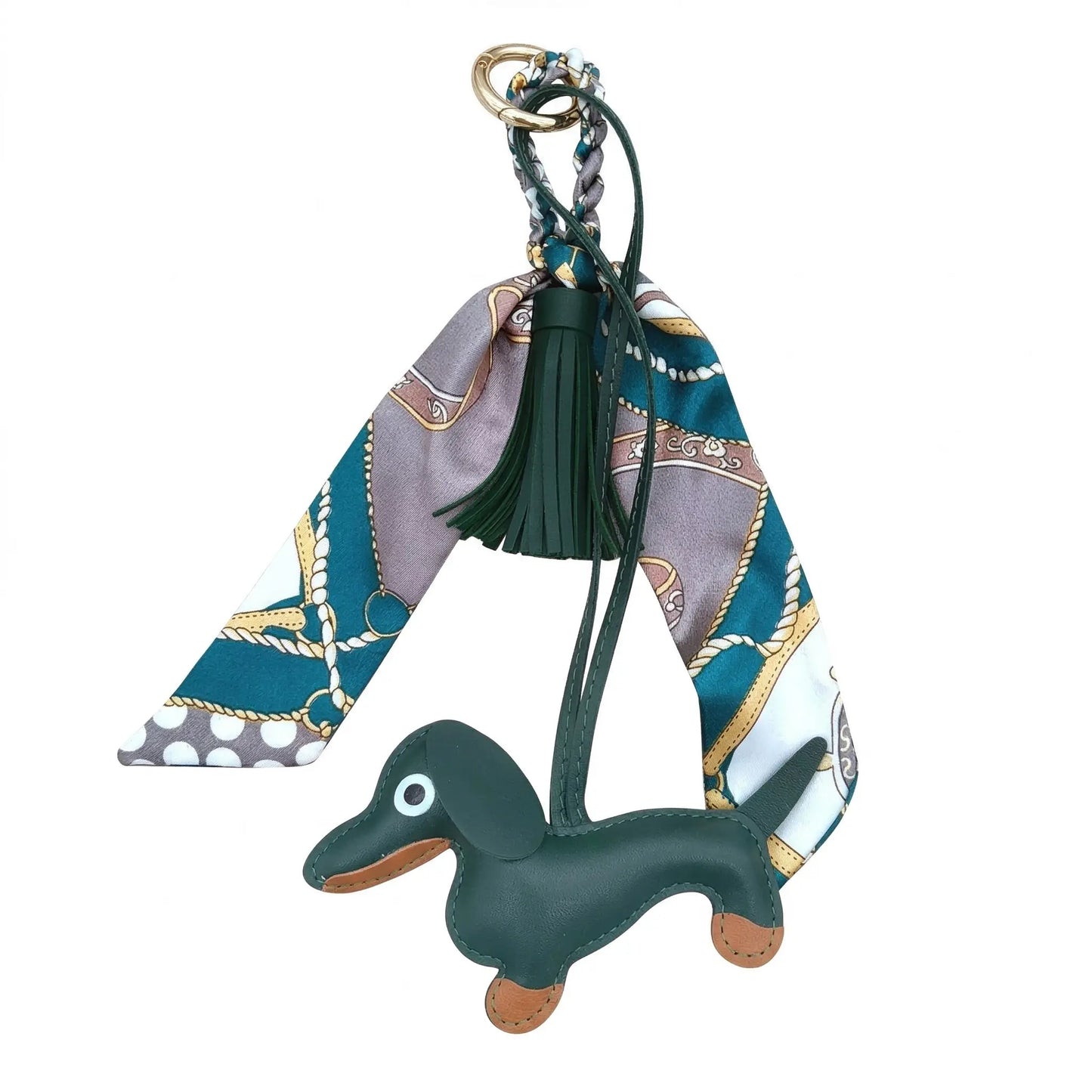 Sausage Dog Charm green tropical pattern bag accessory
