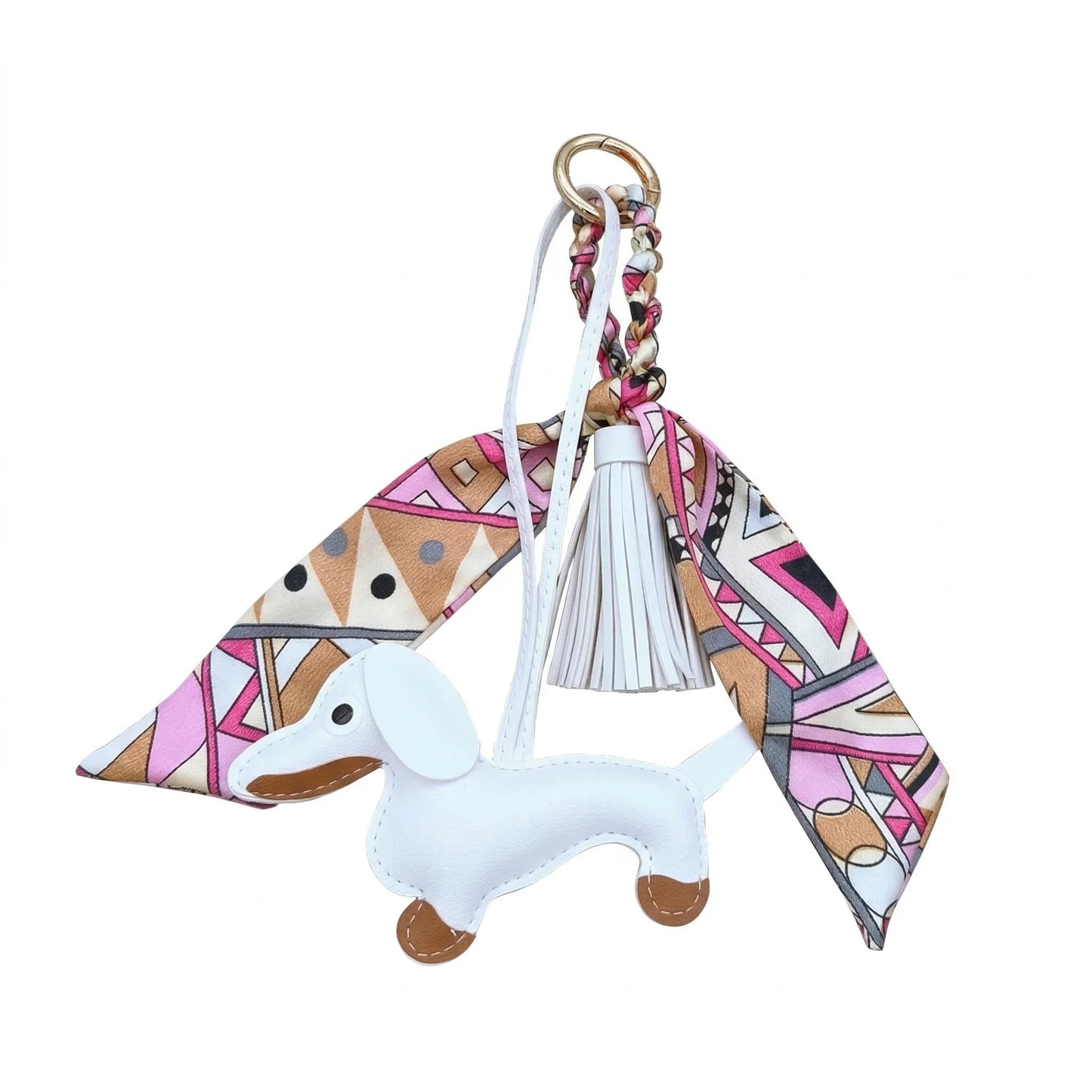 Sausage Dog Charm white floral pattern bag accessory
