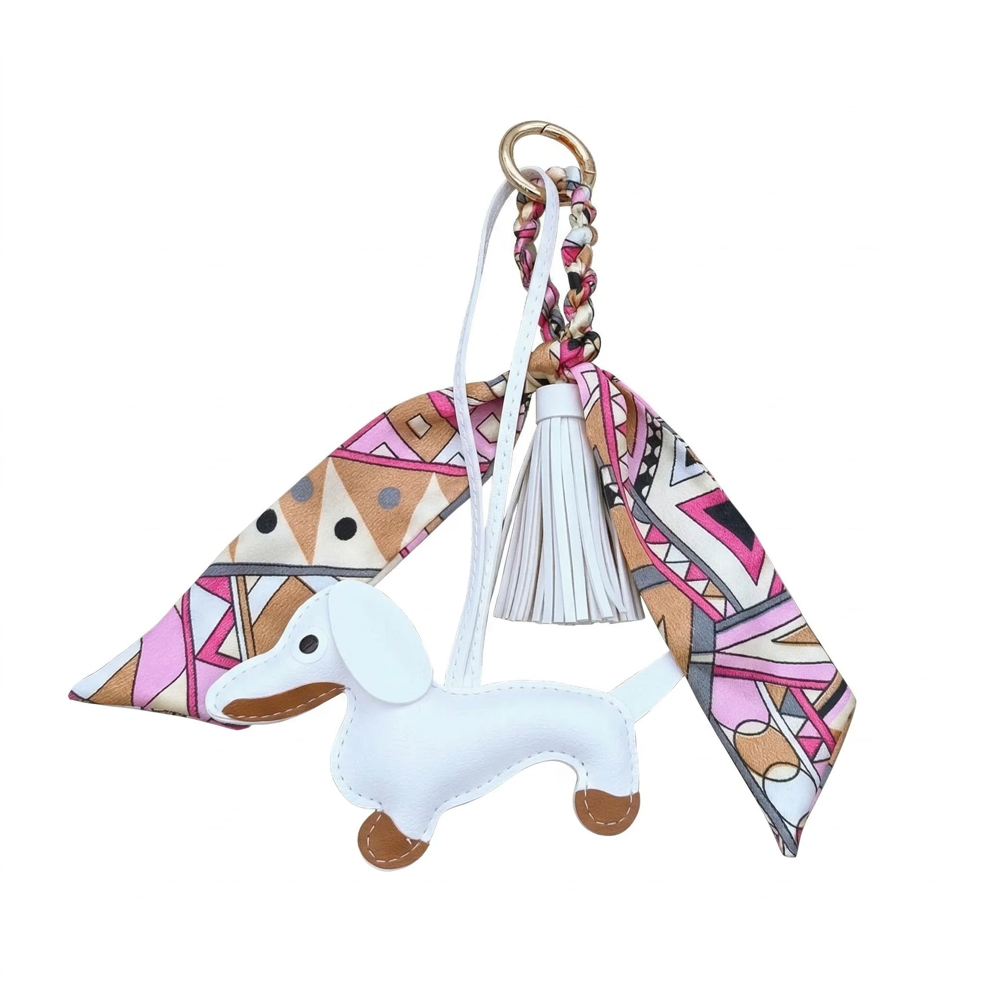 Sausage Dog Charm white floral pattern bag accessory
