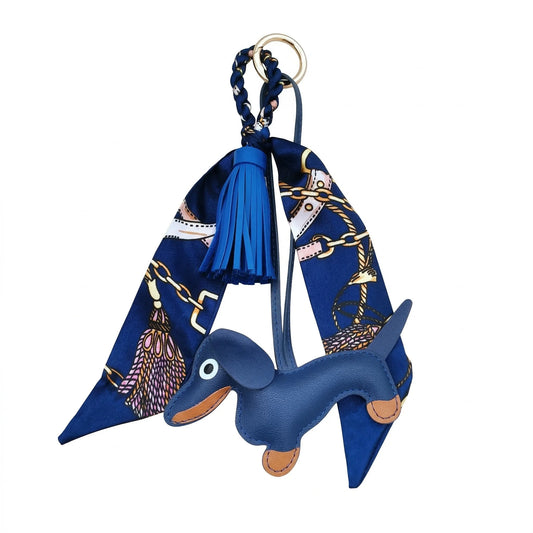 Sausage Dog Charm blue floral pattern bag accessory

