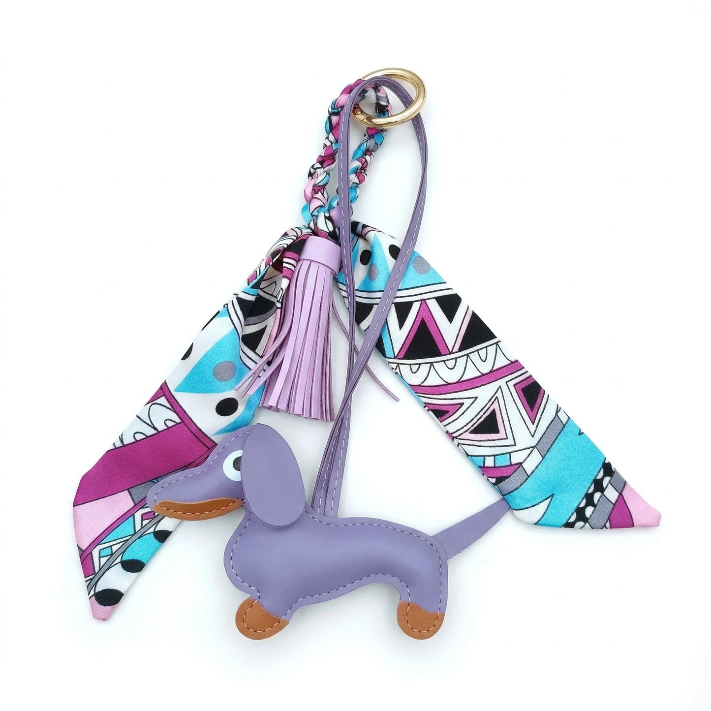 Sausage Dog Charm purple floral pattern bag accessory
