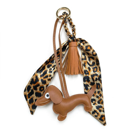 Sausage Dog Charm brown leopard print bag accessory

