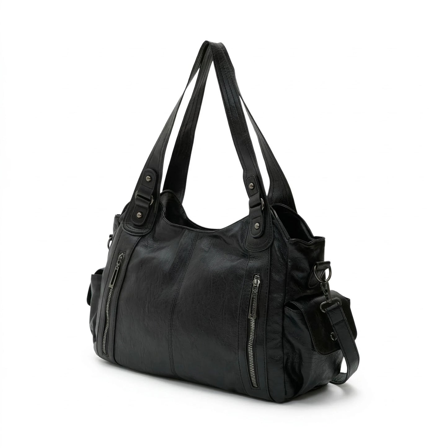 Malibu Bag black leather shoulder bag side view