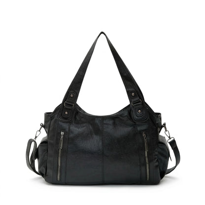 Malibu Bag black leather hobo bag front view with handles