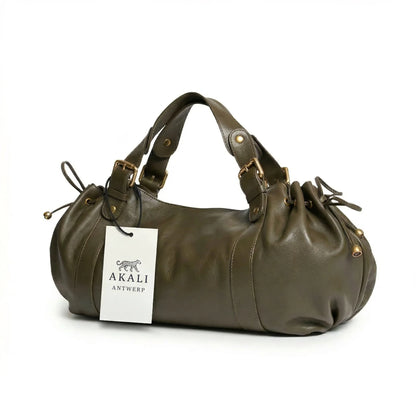 Miami Bag khaki leather shoulder bag with tag
