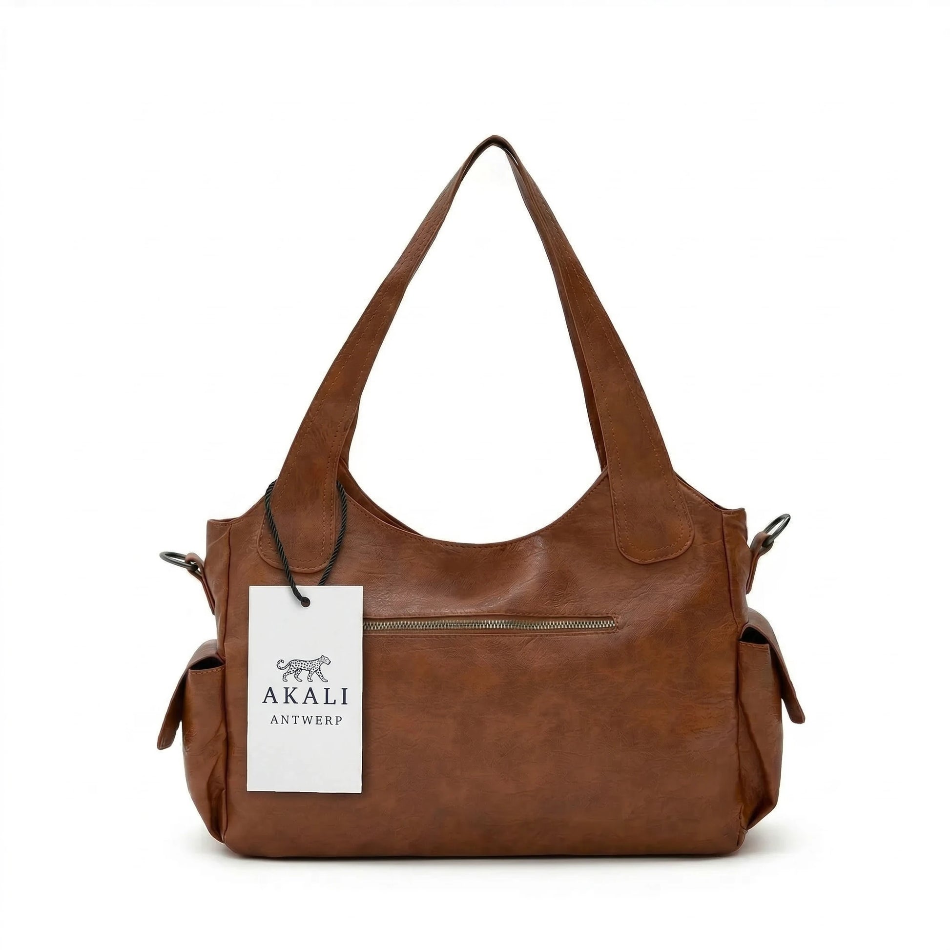 Brown leather duffel bag for travel and gym