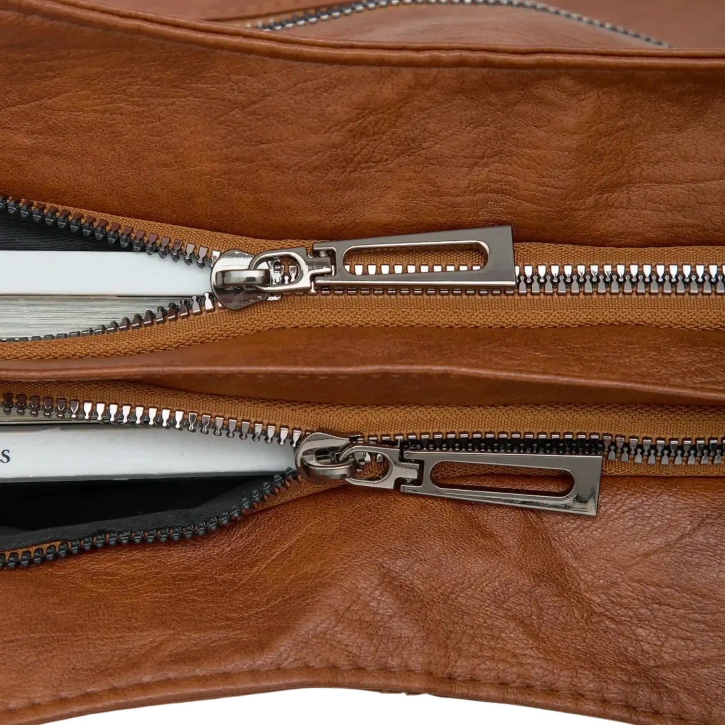 Malibu Bag zipper detail in brown leather for luggage and bags