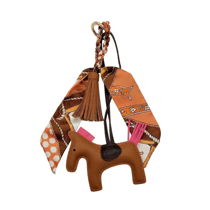 Horse Charm bag accessory orange brown leather
