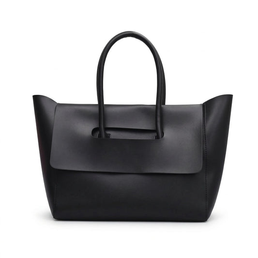 Monroe Bag black leather tote bag front view
