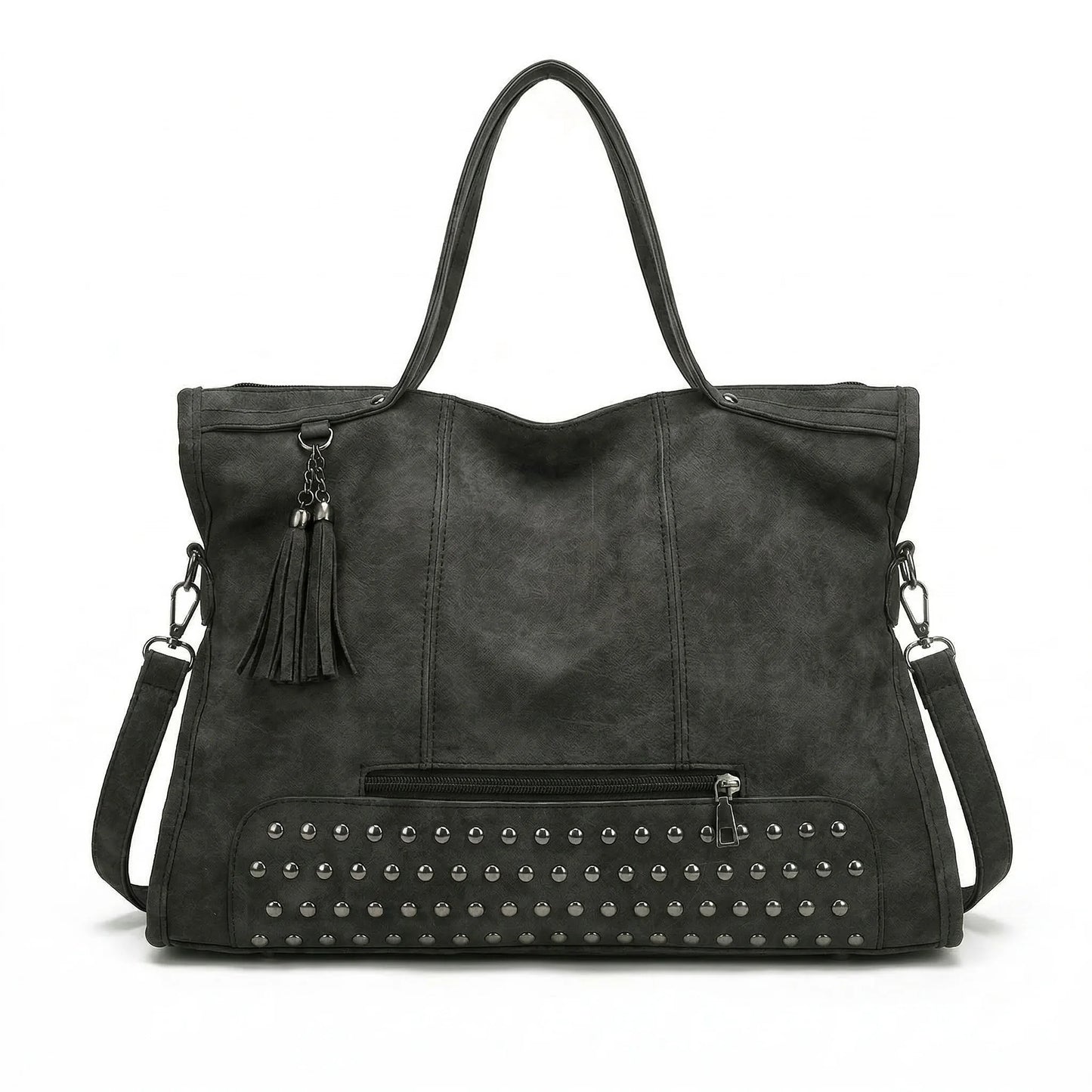 Beverly Bag anthracite dark grey leather shoulder bag front view

