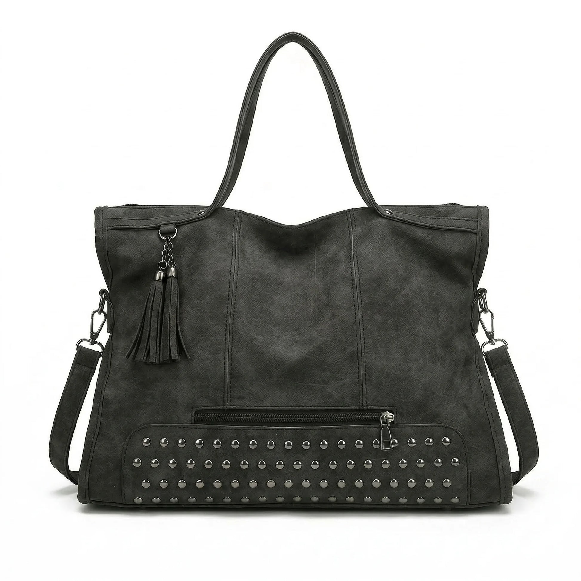 Beverly Bag anthracite dark grey leather shoulder bag front view
