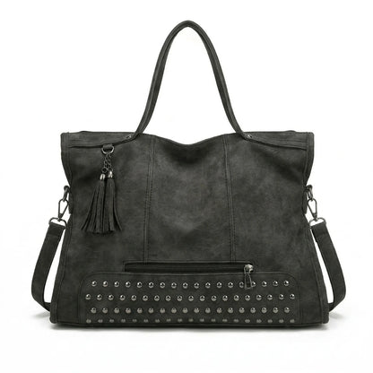 Beverly Bag anthracite dark grey leather shoulder bag front view
