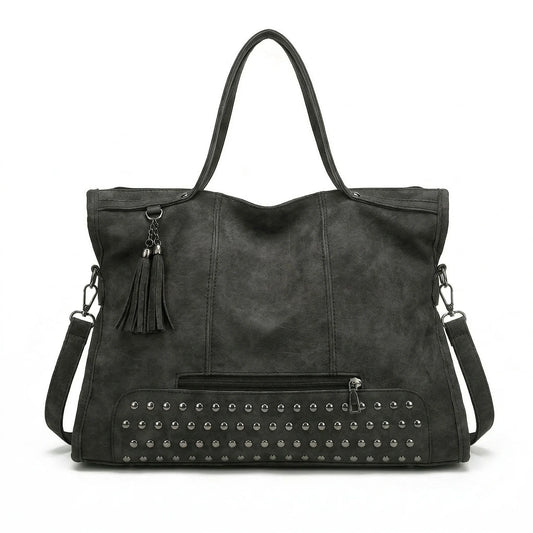 Beverly Bag anthracite dark grey leather shoulder bag front view
