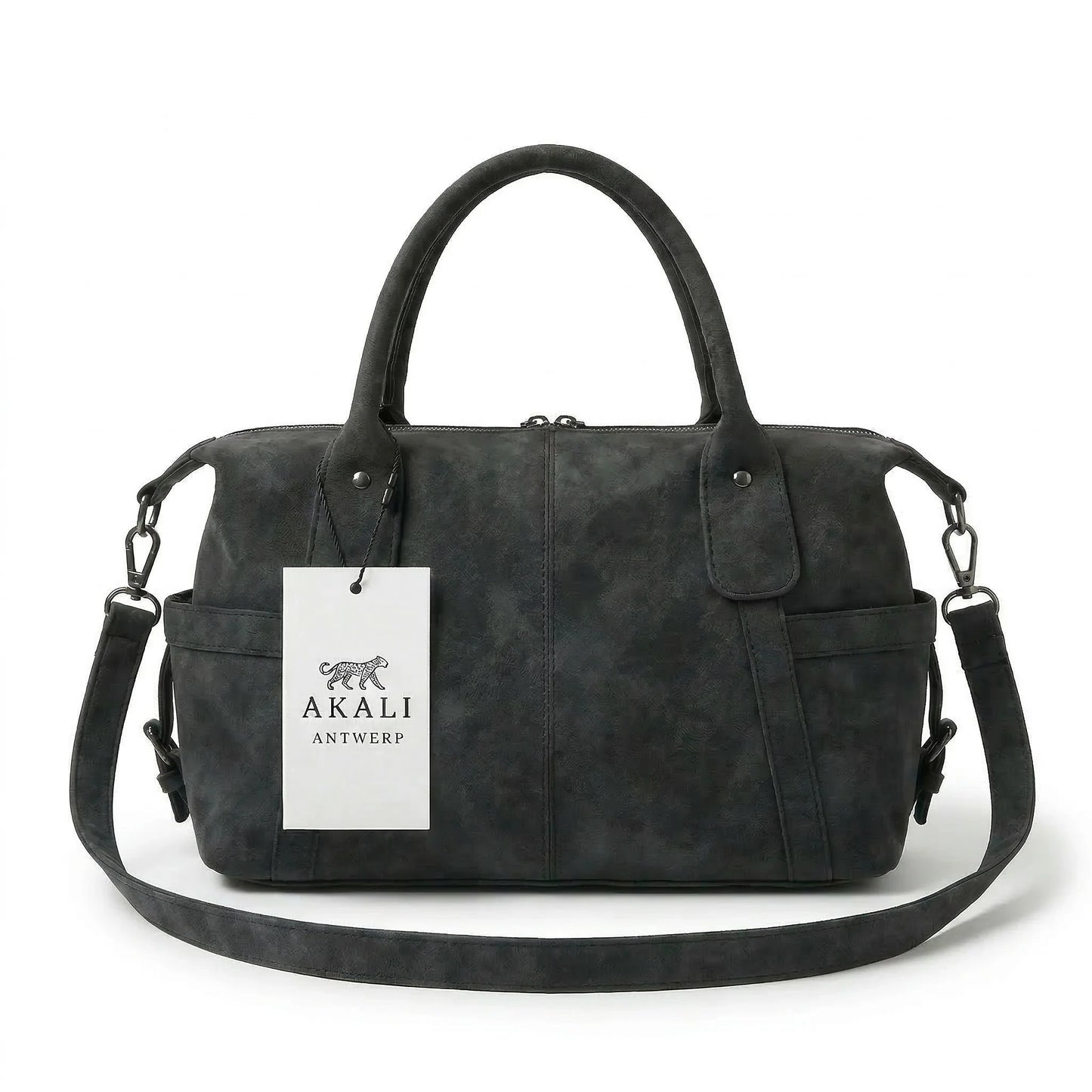 LA Bag anthracite black leather shoulder bag with strap
