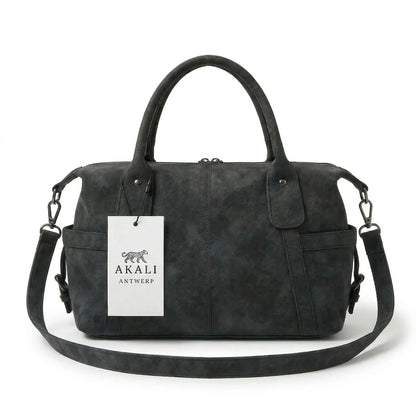 LA Bag anthracite black leather shoulder bag with strap
