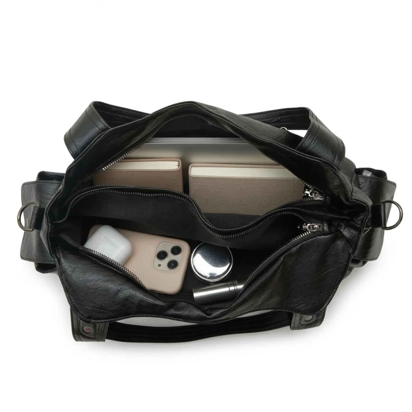 Malibu Bag black leather interior with organized compartments